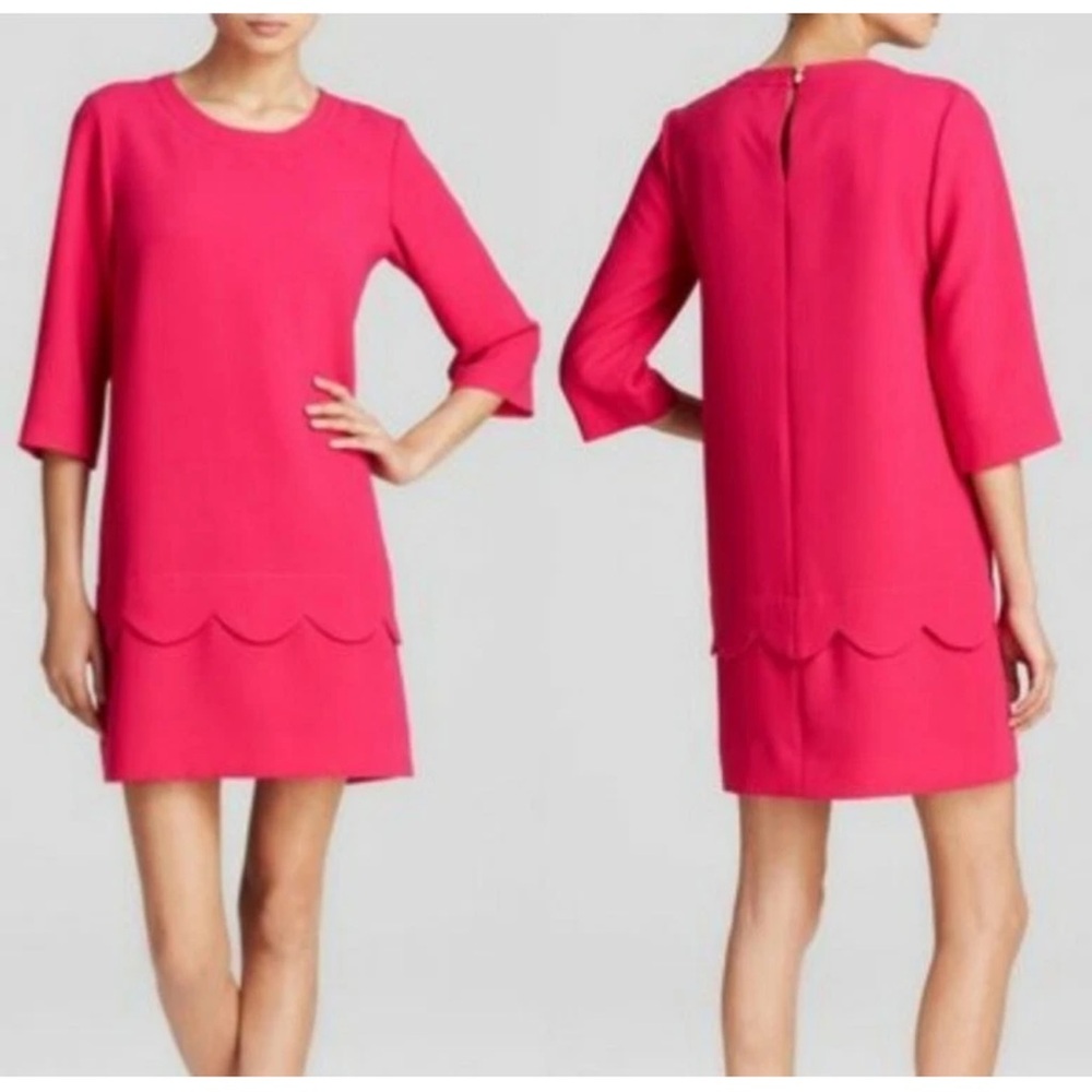 Kate Spade NY Demi Scalloped Shift Dress Sweetheart Pink 3/4 Sleeve Size 2